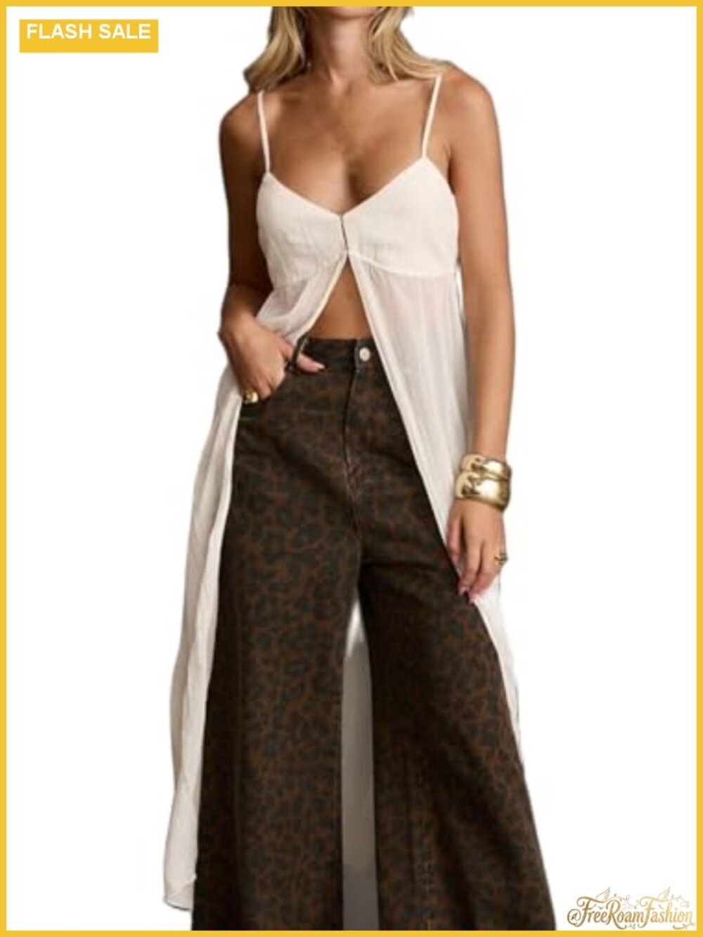 Sheer Flowy Maxi Cami Tank Top Sleeveless V-Neck